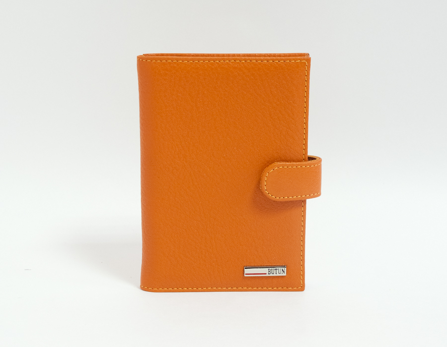 Оранжевая обложка для паспорта и авто-документов с застежкой